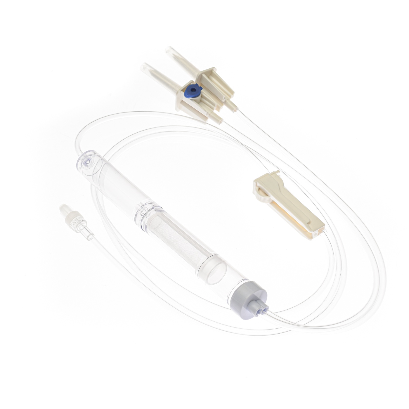 Representative dual-inlet double-chamber blood transfusion set